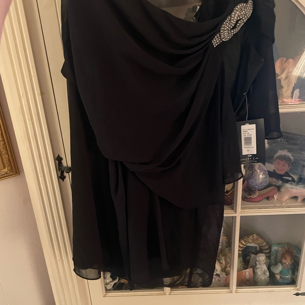 JS Boutique Black Off The Shoulder mini Dress with Rhinestone Accents 14 NWT